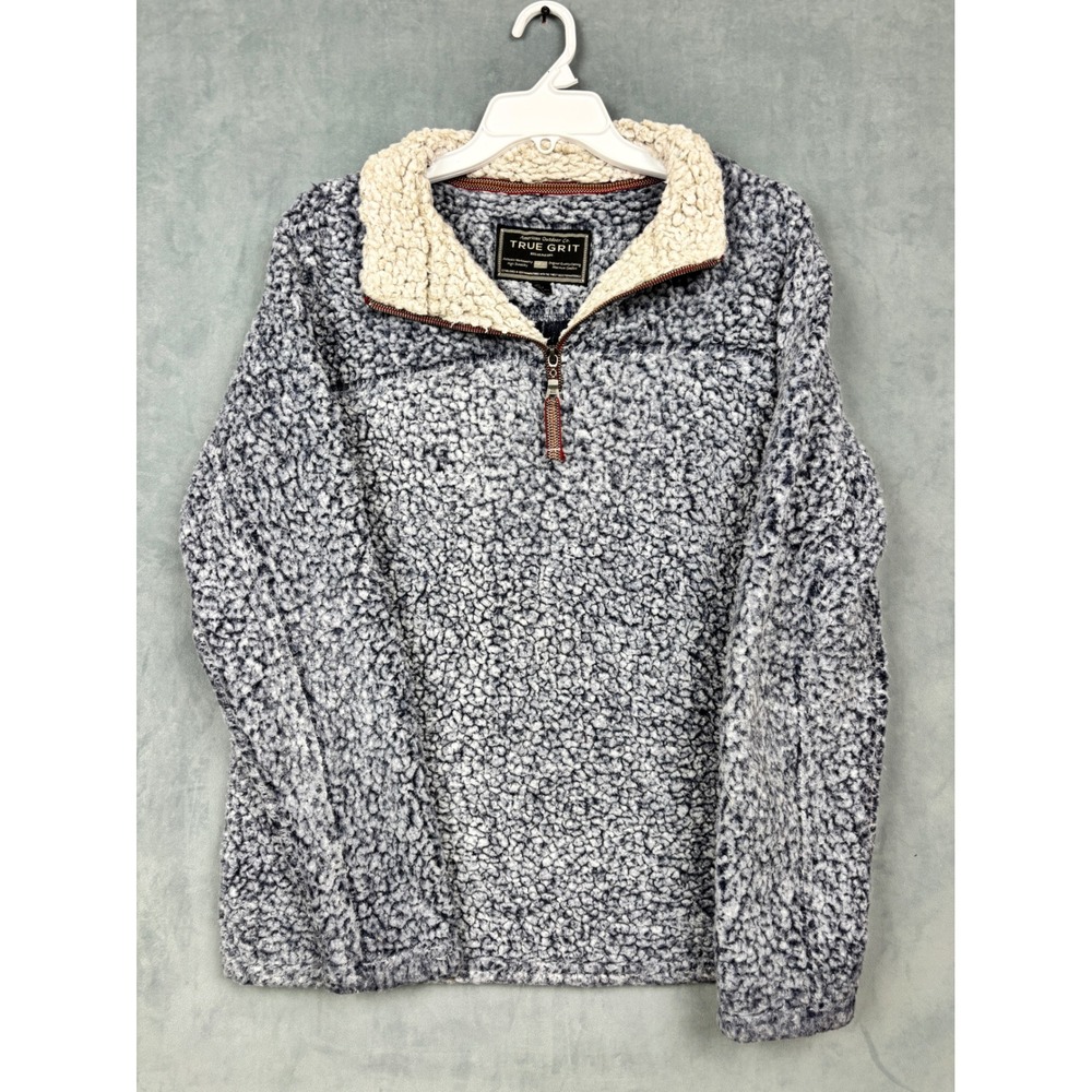 True Grit Mens Sherpa Fleece Quarter Zip Pullover Blue White Frosted Marl Medium